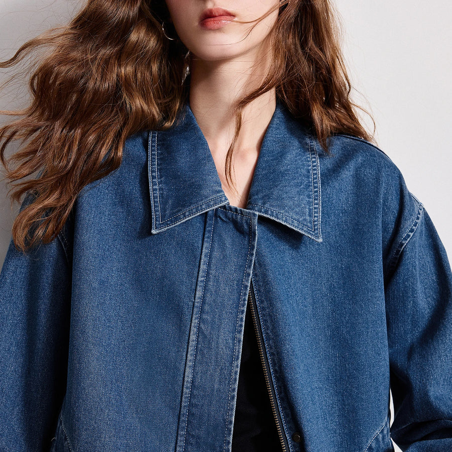 Jaqueta Jeans Feminina 100% Algodão com Bolsos