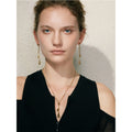 Yhpup Exquisite Stainless Steel Handmade Polished Chain Chest Necklace Water Drop Dangle Fashion Earrings Women Charm Jewelry