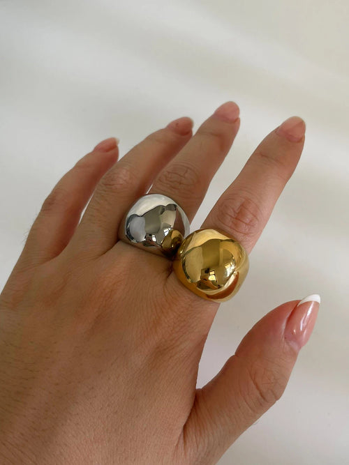Anel Dome Largo Empilhável com Banho Ouro 18K