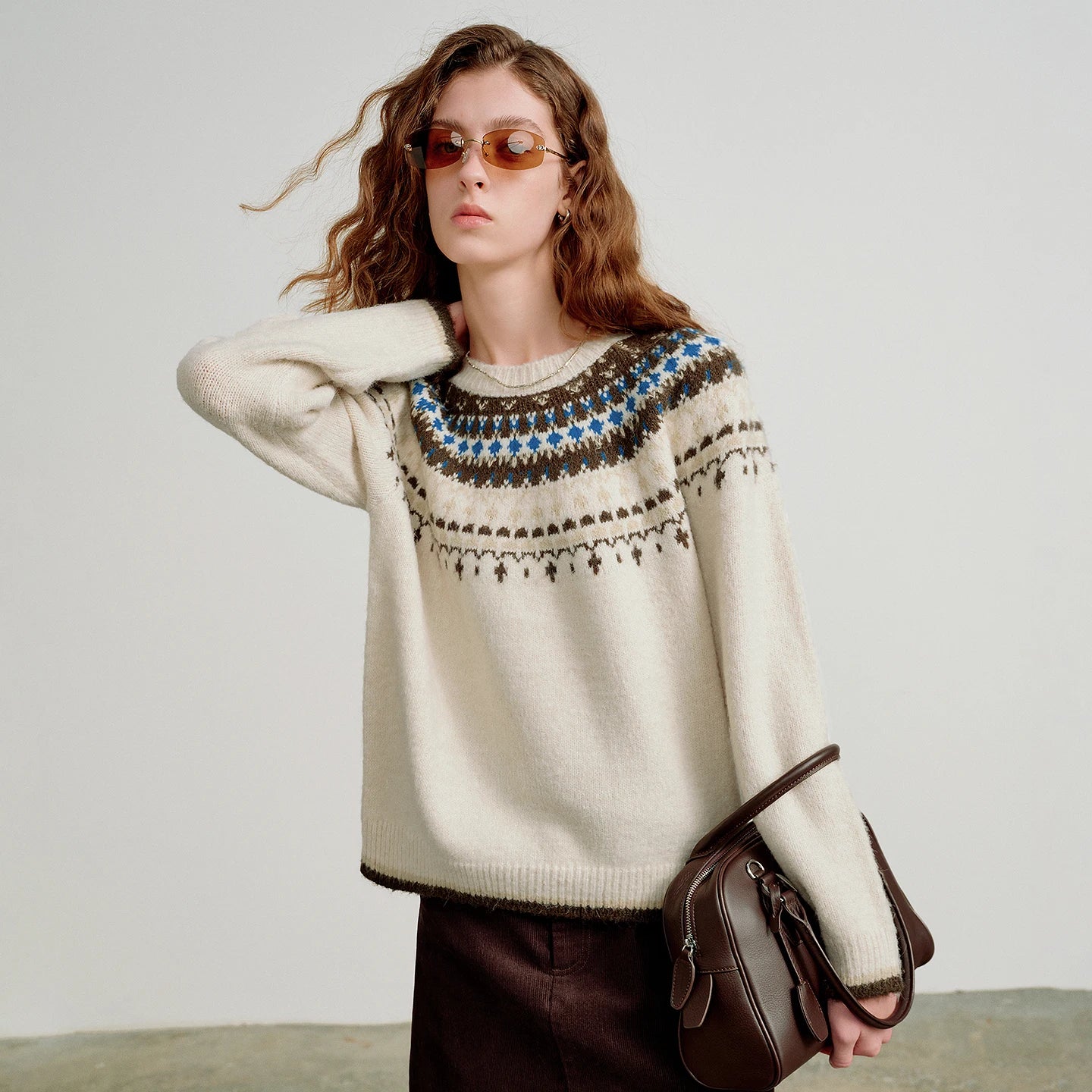 Suéter Jacquard Fair Isle com Toque Peluciado