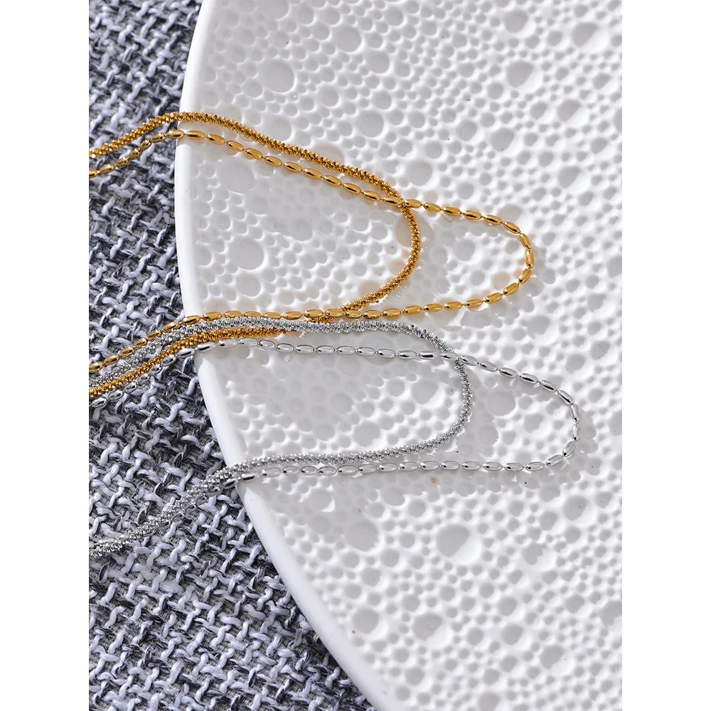 Colar Feminino de Camadas Gota com Contas decorativas em Aço Inoxidável