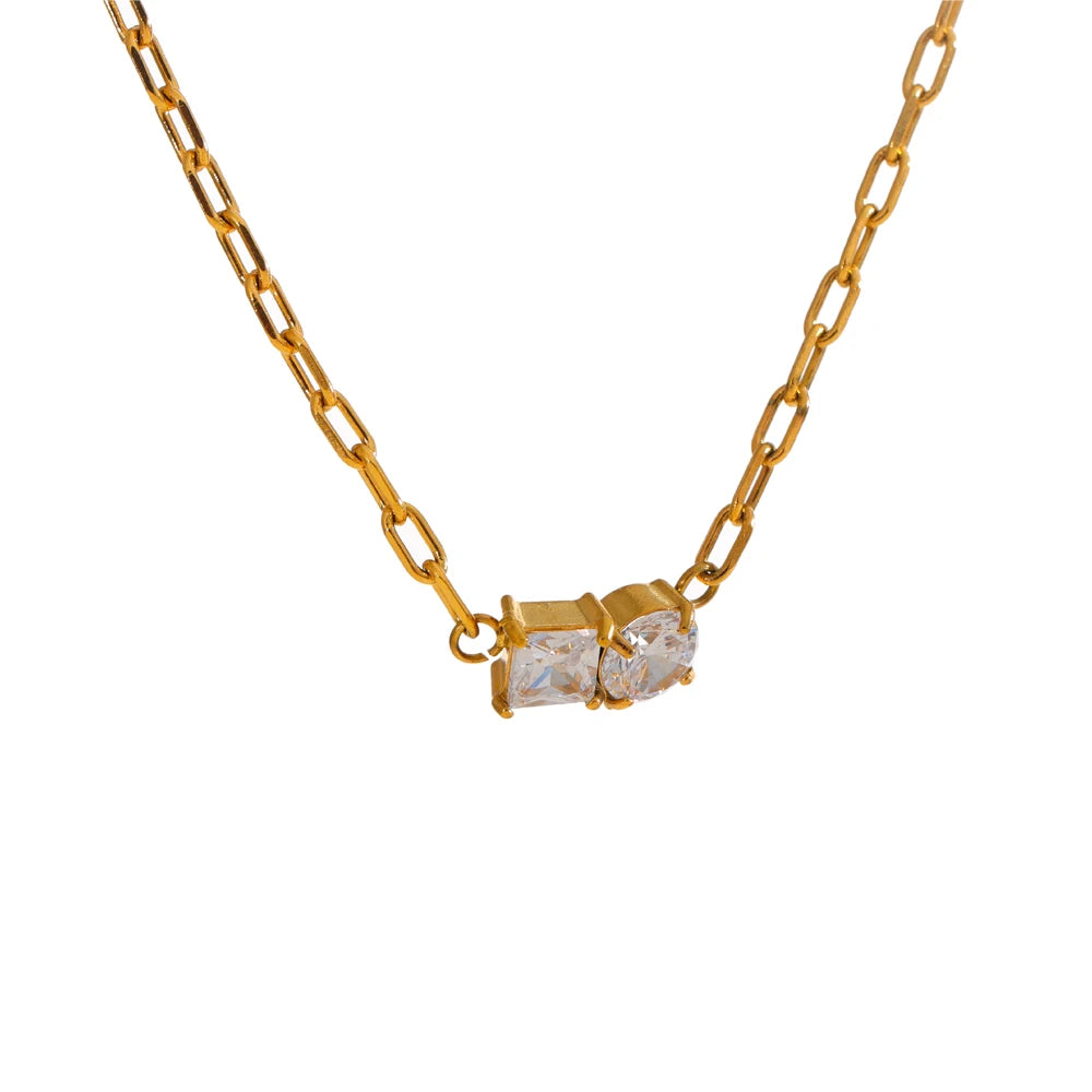 Yhpup Delicate Shiny Cubic Zirconia Pendant Necklace Temperament Stainless Steel Collarbone Chain Premium Jewelry New YH2293A