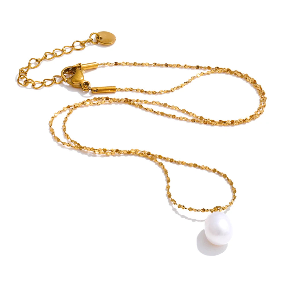 Colar Feminino Gota com Pérola em Aço Inoxidável 9 YH1831A Gold