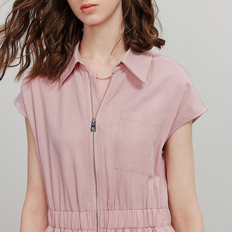 Vestido Midi com Bolsos e Gola Camisaria