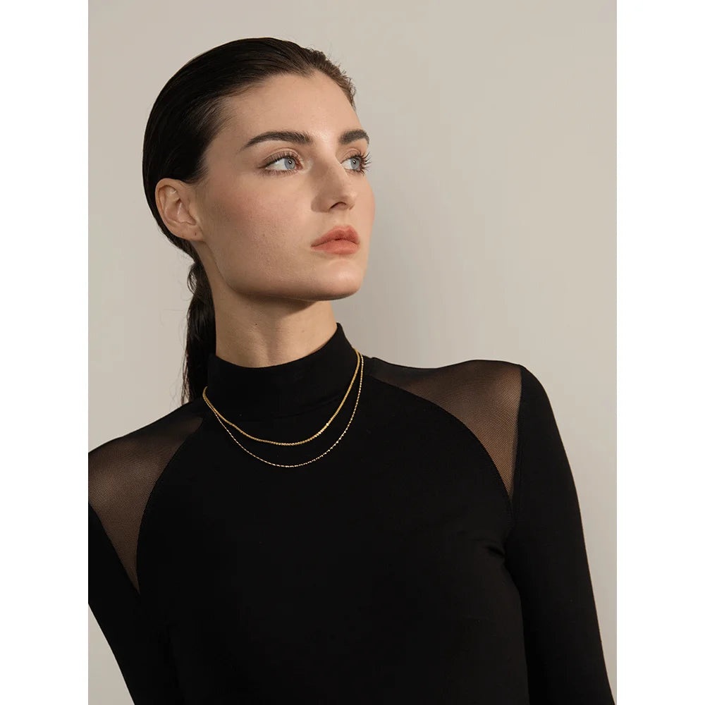 Colar Feminino de Camadas Gota com Contas decorativas em Aço Inoxidável