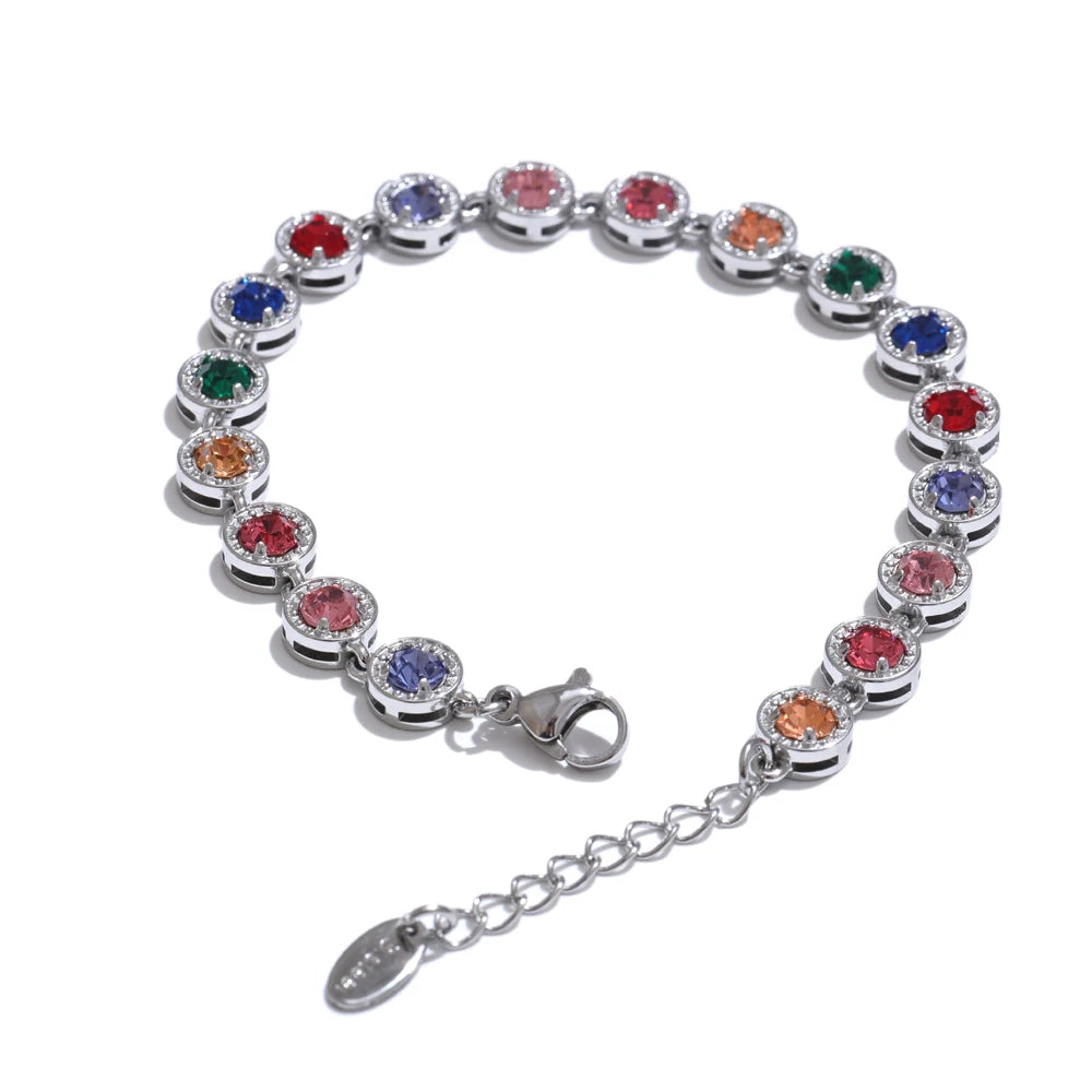 Yhpup Popular Shiny Cubic Zirconia Chain Luxury Necklace Bracelet Bangle Gold Color Platinum Plated Temperament Jewelry New P-Colorful Bracelet