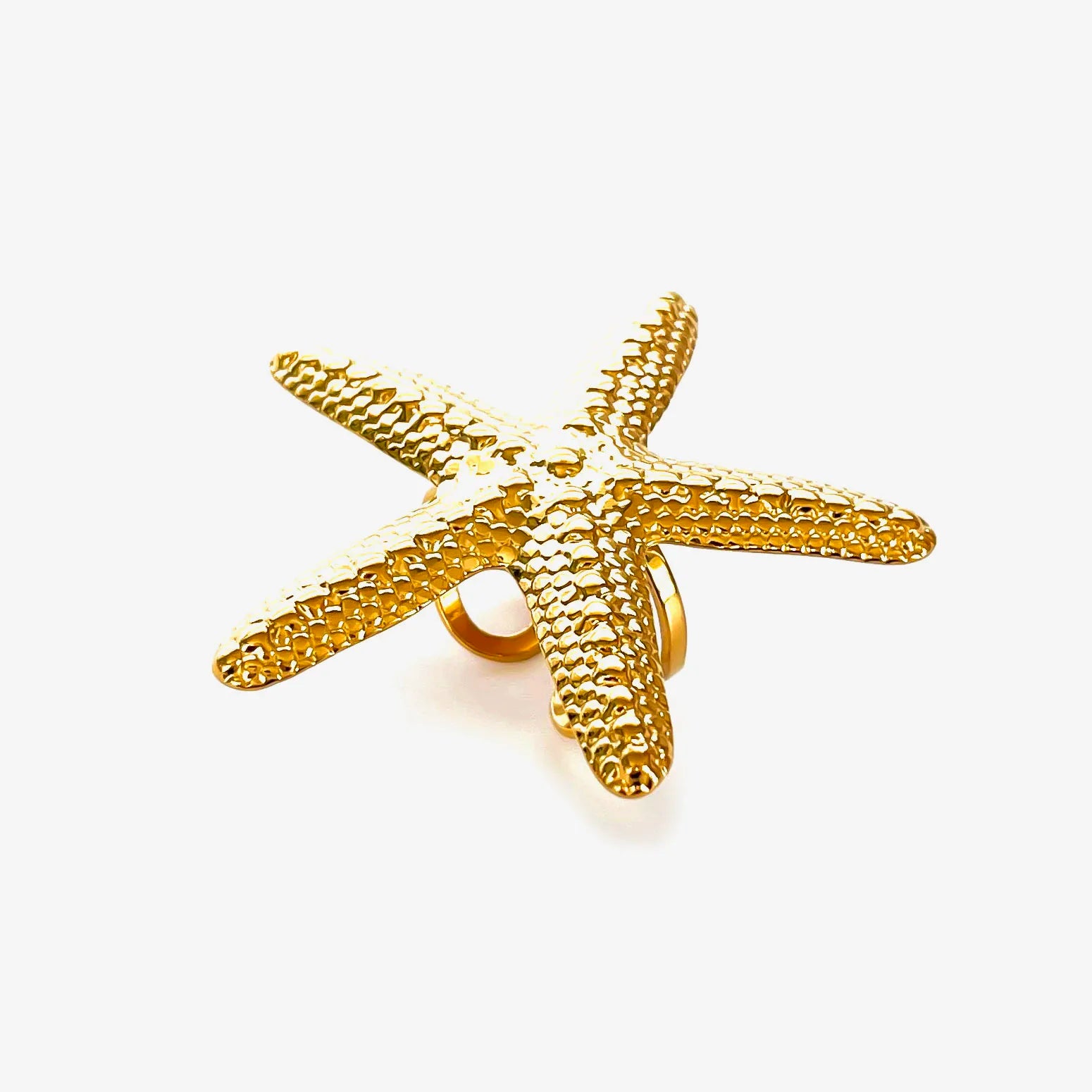 Anel Aberto Estrela-do-Mar e Concha com Banho Ouro 18K