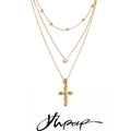 Yhpup Trendy Stainless Steel Layered Chain Cross Pendant Necklace for Women Exquisite High Quality Chic Jewelry Water Resistant