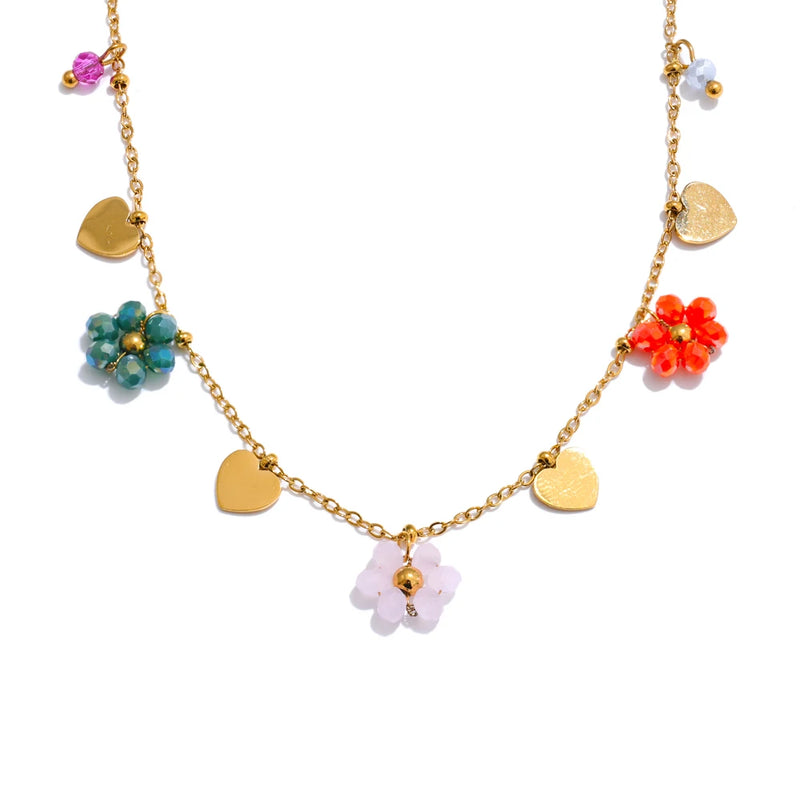 Colar Feminino Flor com Cristal em Aço Inoxidável