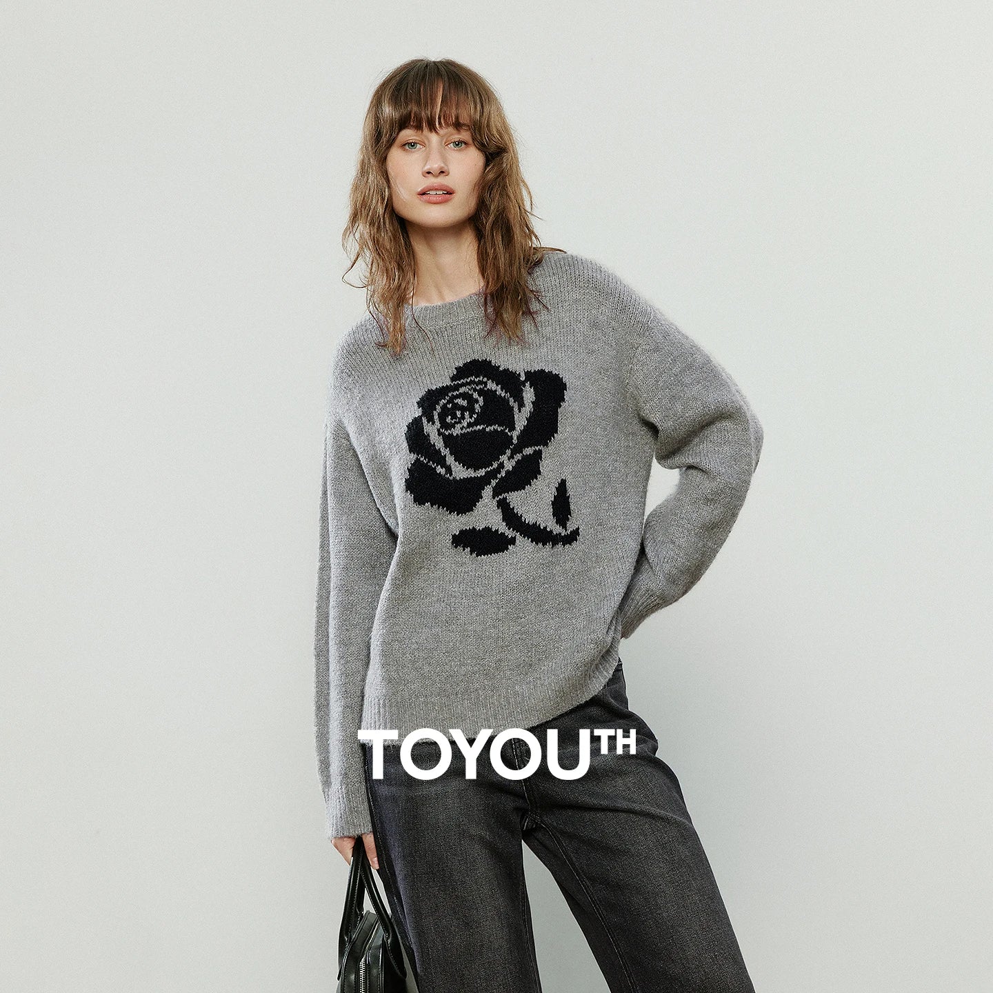 Suéter de Lã com Jacquard de Rosas