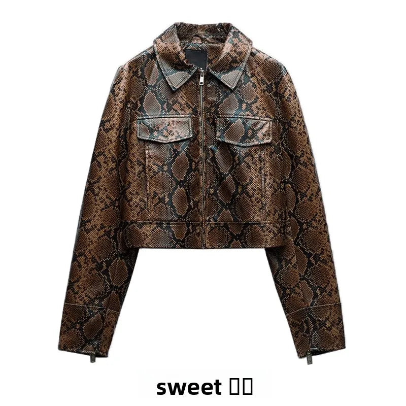 Jaqueta Animal Print Marrom com Zíper