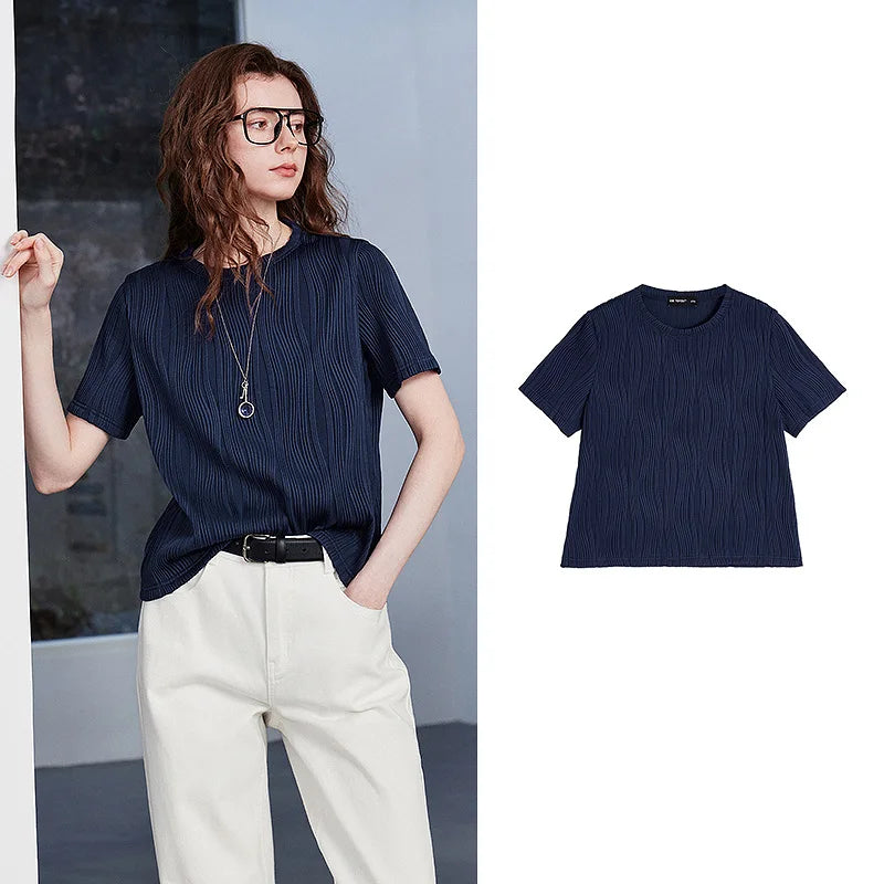 Blusa Feminina Texturizada com Gola Redonda