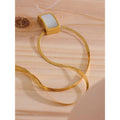Yhpup Natural Shell Square Thicker Pendant Stainless Steel Fashion Necklace Unisex High Quality Golden Chain Jewelry Men Women