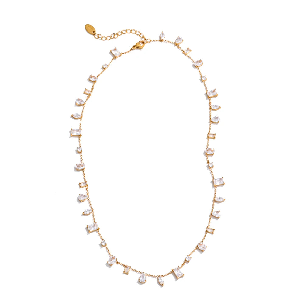 Colar Feminino Gota com Zircônias Coloridas em Aço Inoxidável 2 Branco