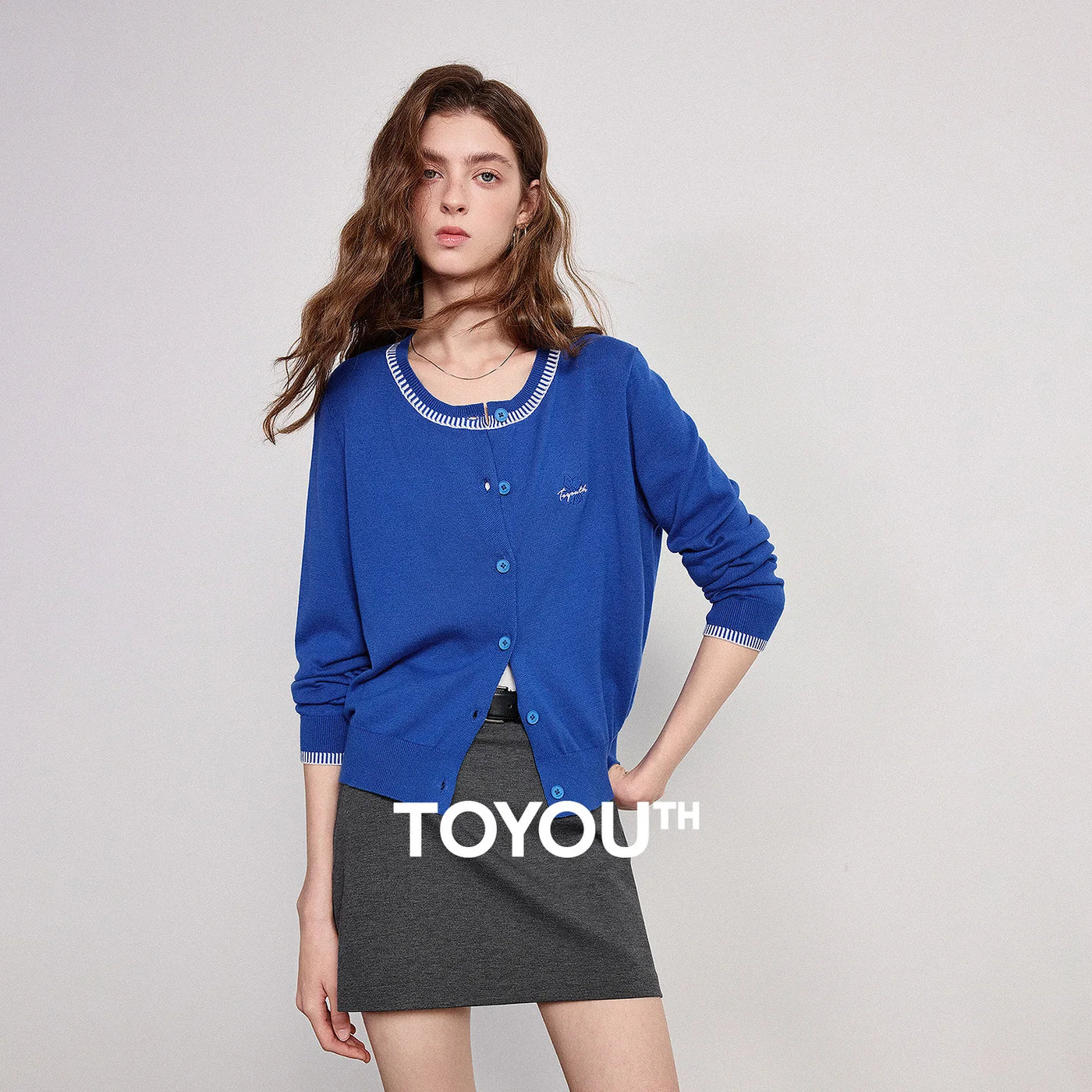 Cardigan Feminino Color Block com Gola Redonda
