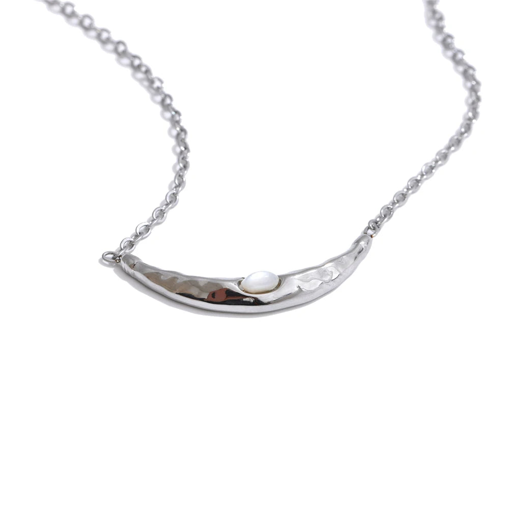 Yhpup Fashion Stainless Steel Shell Moon Necklace Chic Cast Pendant Tarnish Resistant Chain Arrivals Jewelry Wholesale YH3671A Steel