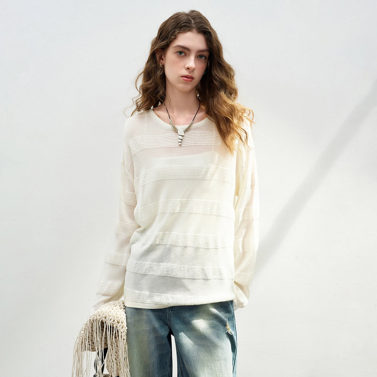 Blusa de Liocel Bicolor com Gola Redonda