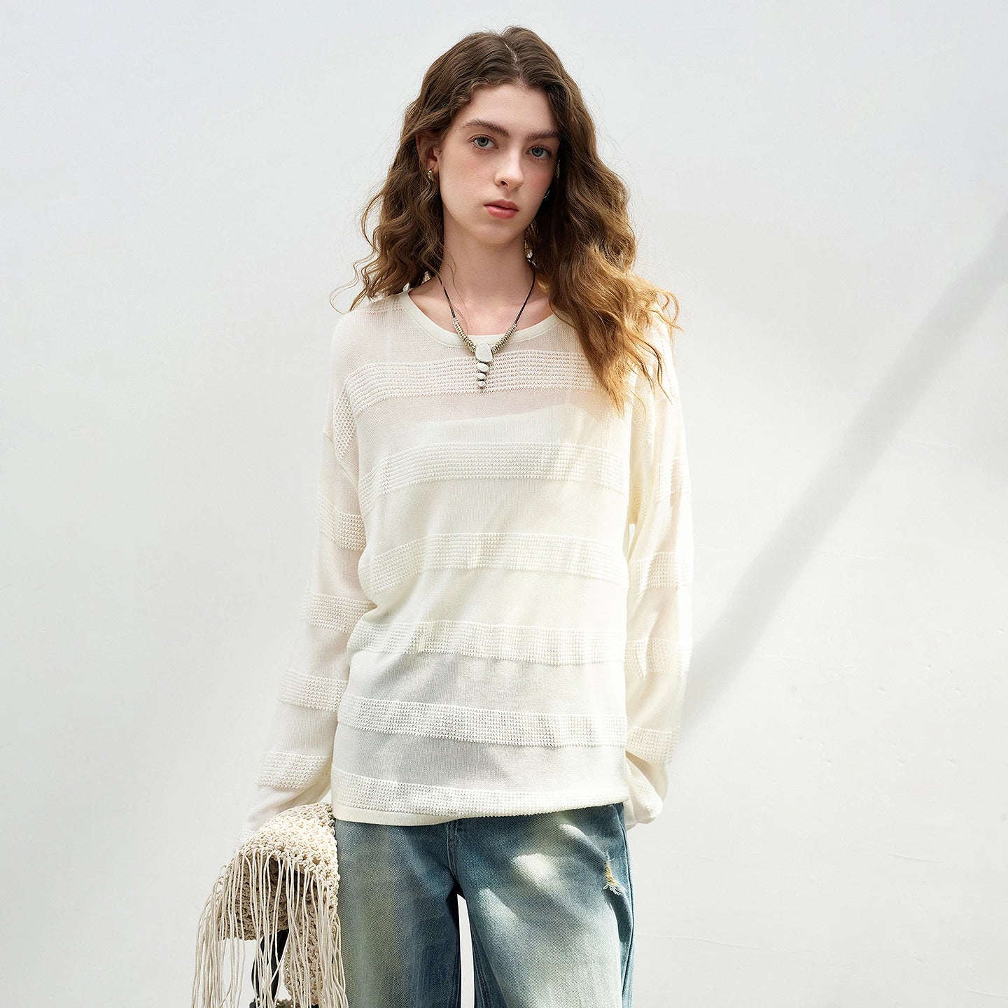 Blusa de Liocel Bicolor com Gola Redonda