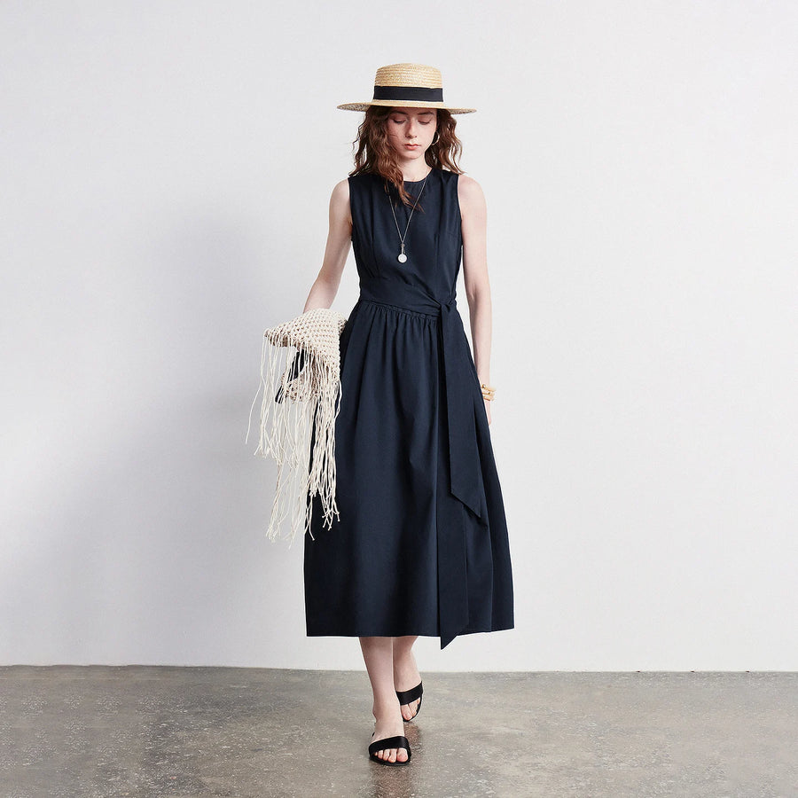 Vestido Midi em Algodão com Cintura Marcada