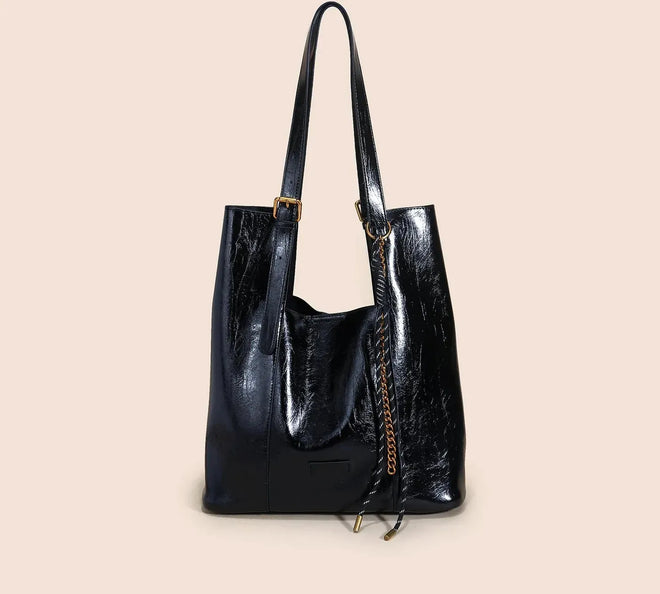 Bolsa Feminina de Couro Legítimo Grande Formato Bucket Vintage para Ombro