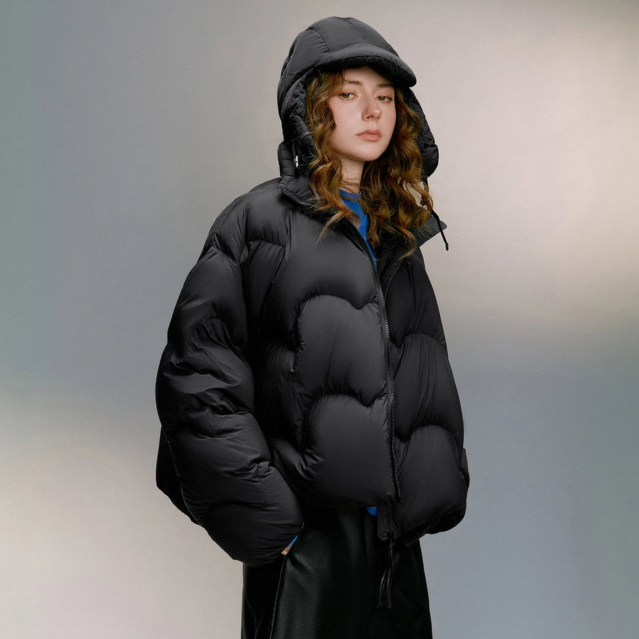 Jaqueta Puffer Feminina Leve com Gola Alta e Ondas