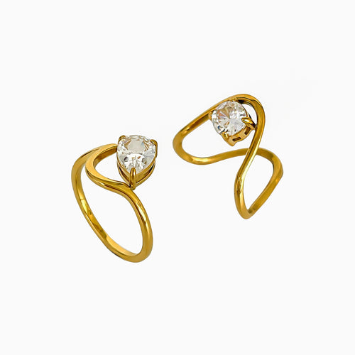 Anel Gota e Círculo com Zircônia e Banho Ouro 18K