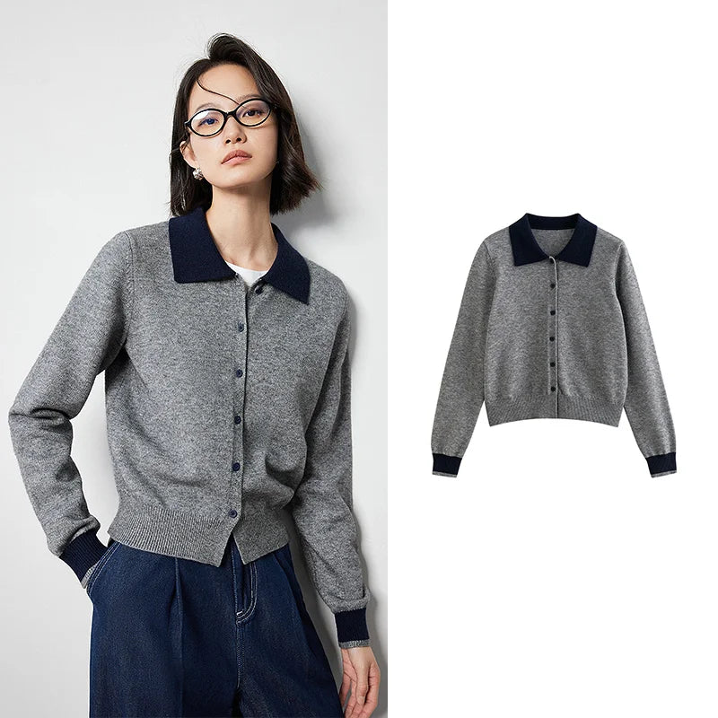 Cardigan Bicolor com Gola Polo e Botões