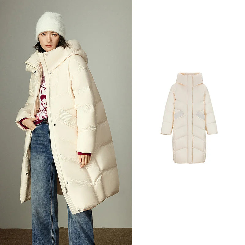 Jaqueta Puffer Feminina 90% Plumas com Recortes Fuzzy White
