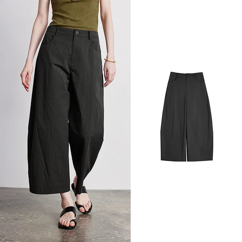 Calça Barrel Feminina Cropped com Recortes