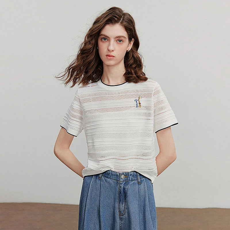 Blusa de Tricô Leve Manga Curta para o Verão