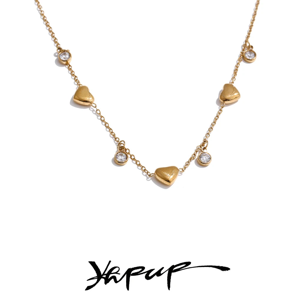 Colar Feminino Coração com Zircônia em Aço Inoxidável