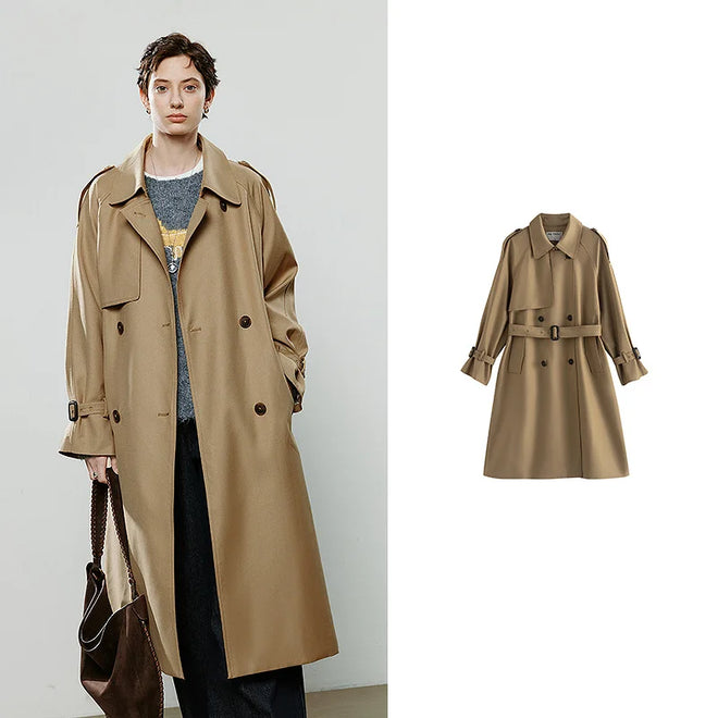 Trench Coat Feminino Midi com Abotoamento Duplo dark brown