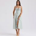 Mingmingxi Floral Print Summer Holiday Dress Elegant Midi Spaghetti Strap Lace Up Dress A Line Casual Women Clothing 2024 yellow flower