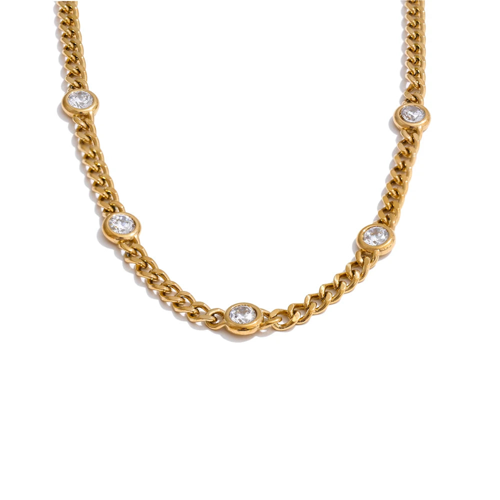 Colar Feminino Gota com Zircônia em Aço 316L Ouro