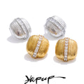 Yhpup High Quality Zirconia Square Striped Stud Earrings 16K Golden Plated Stainless Steel Delicate Daily Jewelry 2025