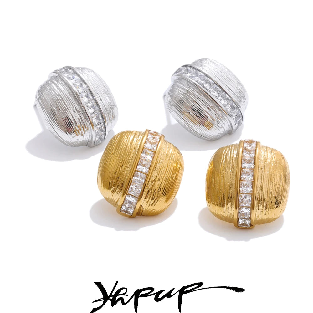 Yhpup High Quality Zirconia Square Striped Stud Earrings 16K Golden Plated Stainless Steel Delicate Daily Jewelry 2025