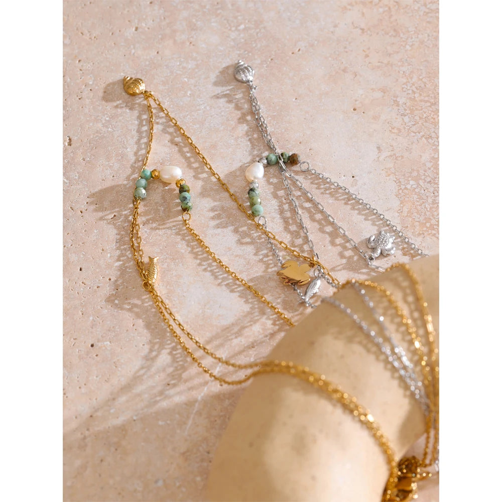 Colar Feminino de Camadas Gota com Pérola em Aço 316L