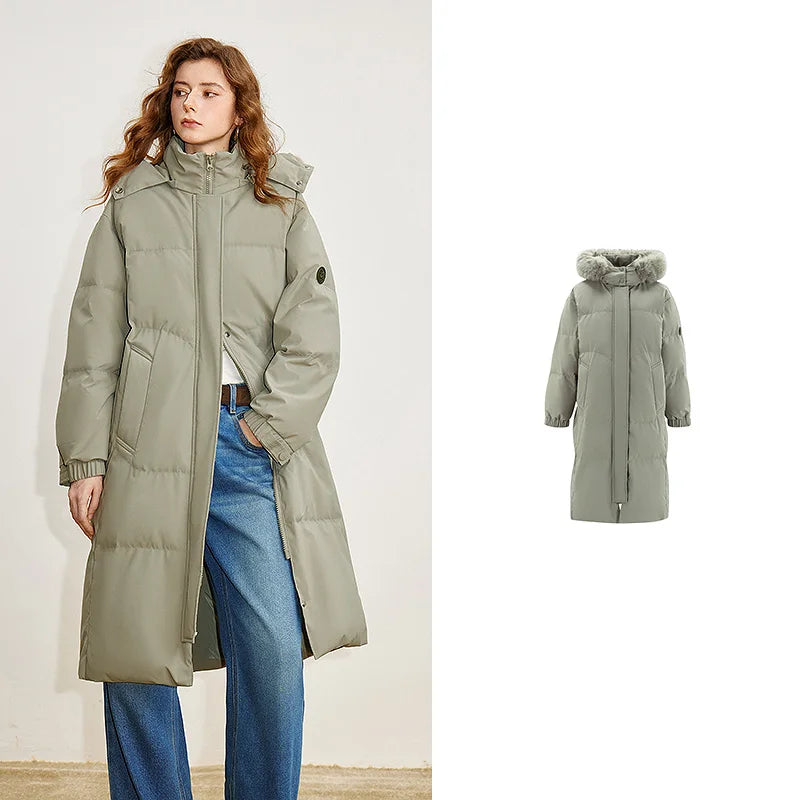 Casaco Puffer Feminino Midi com Capuz e Gola de Pelo green
