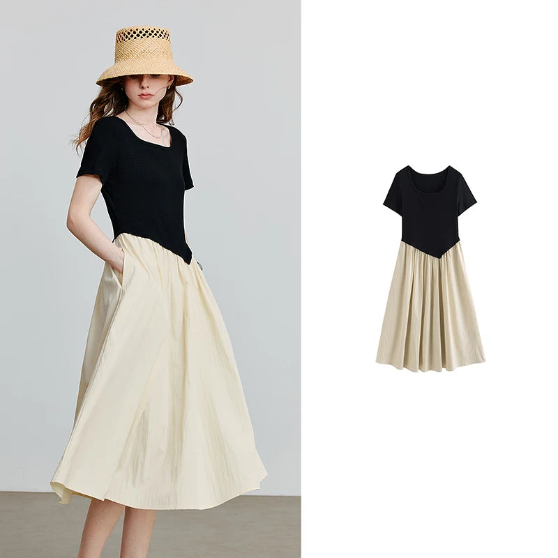 Vestido Midi Preto com Decote Quadrado
