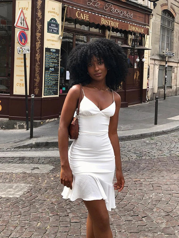 Vestido Curto Feminino de Alças com Babados