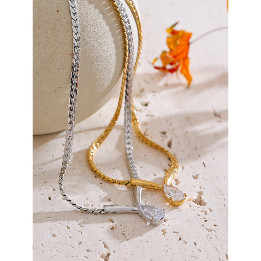 Colar Feminino Gota com Zircônia em Aço Inoxidável 10