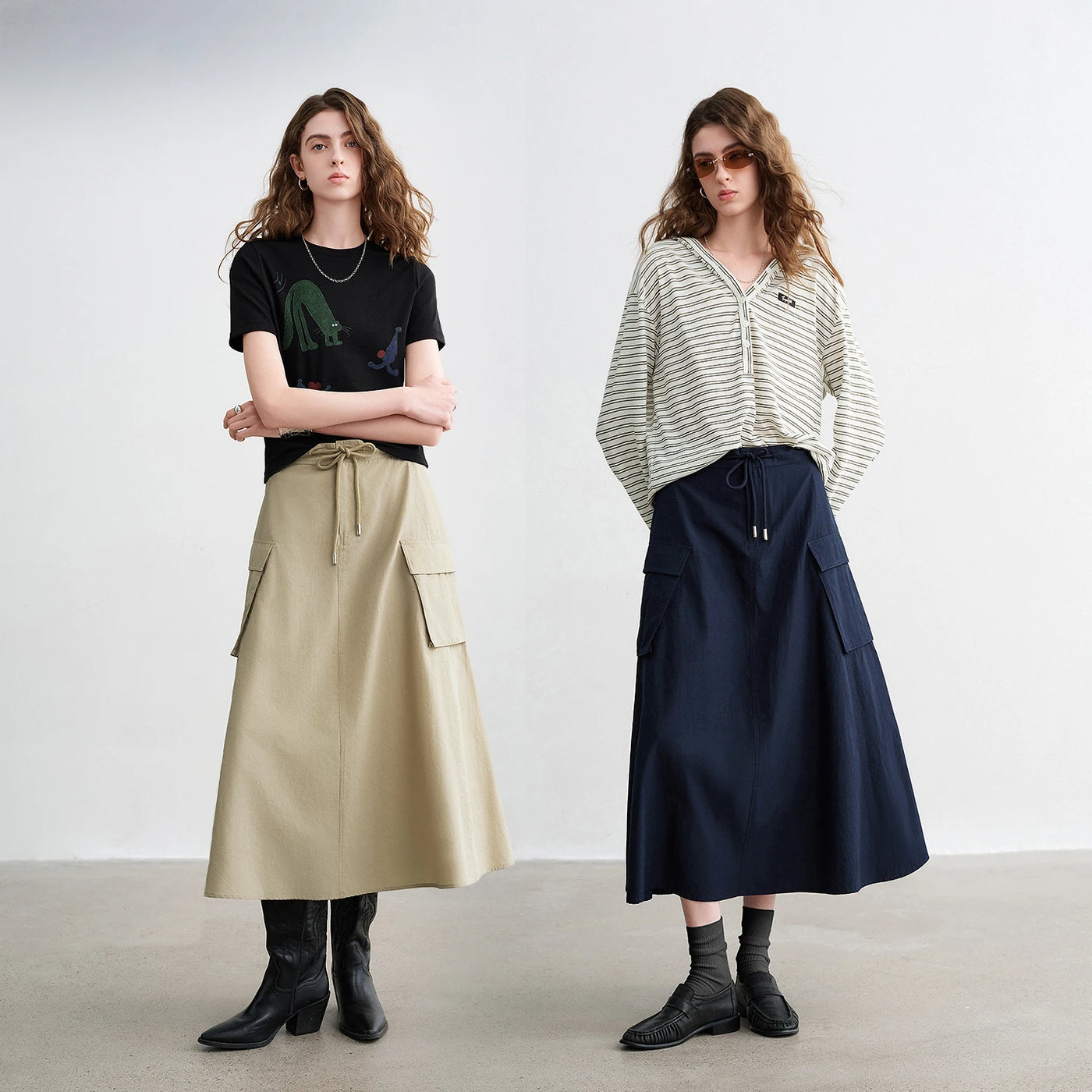 Saia Midi Feminina Cargo Evasê