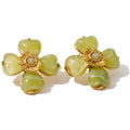 Yhpup Acrylic Fashion Flower Pendant Necklace Adjustable Ring Earrings Set 2025 Stainless Steel Trendy Jewelry Gift Multi-color Earrings Green