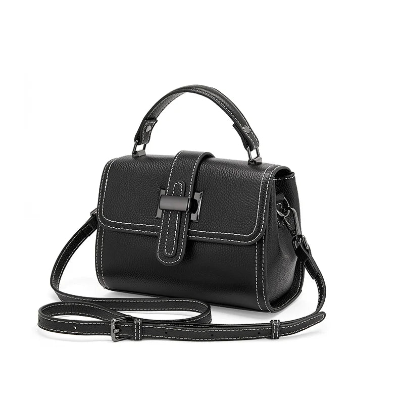 Bolsa feminina pequena de couro legítimo transversal quadrada com alça única