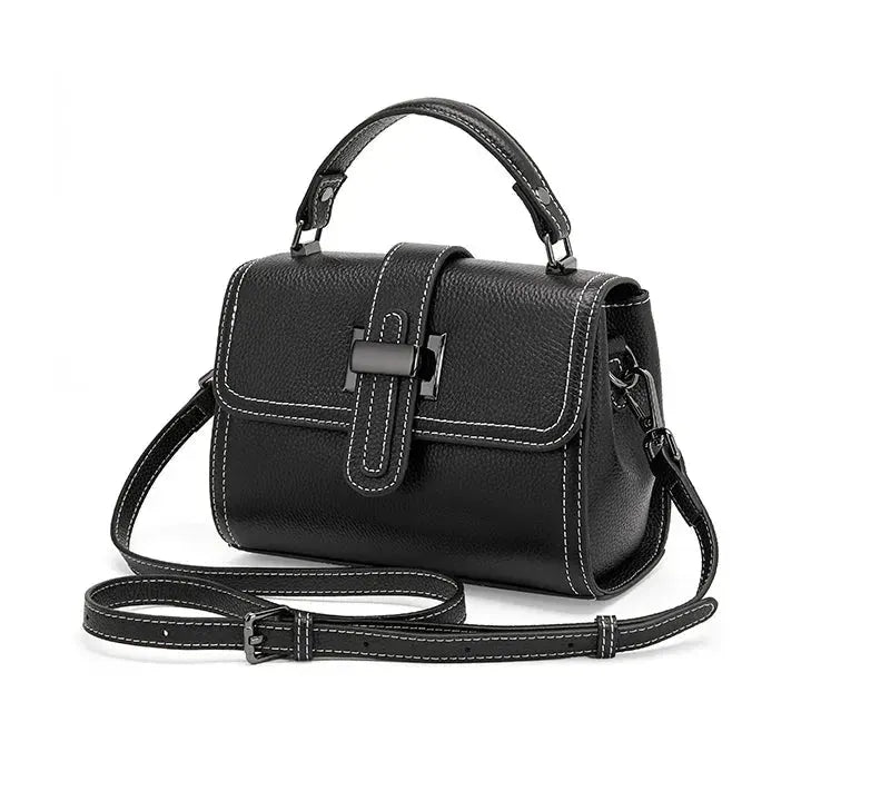 Bolsa feminina pequena de couro legítimo transversal quadrada com alça única black 21 10 16