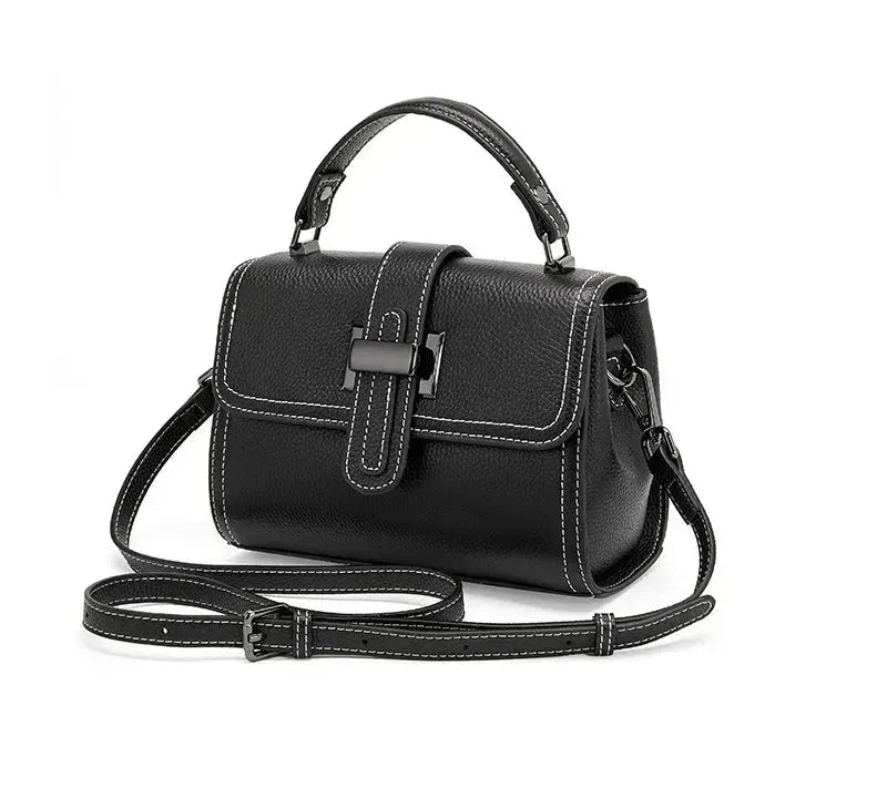 Bolsa pequena feminina de couro legítimo transversal e de mão quadrada black 21 10 16