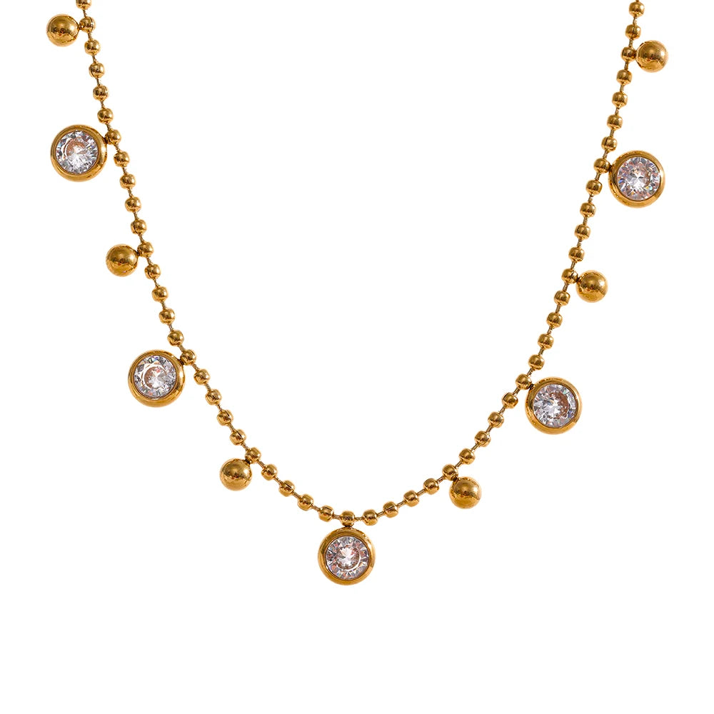 Conjunto Colar e Pulseira Gota com Zircônia em Aço Inoxidável Branco