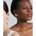 Yhpup Charm Fan Imitation Pearl Flowers Stainless Steel Hyperbolic Fashion Big Stud Earrings Trendy Personality Jewelry Women