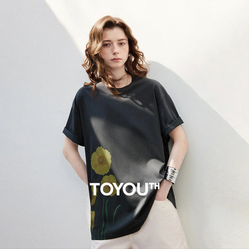 Camiseta Feminina de Algodão com Estampa Floral Amarela
