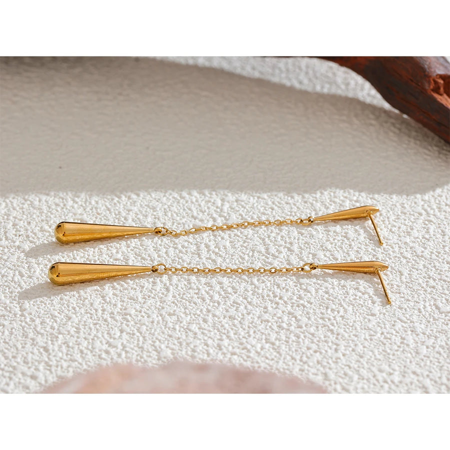 Yhpup 316L Stainless Steel Teardrop Chain Long Hanging Drop Earrings Personalized Fashion Gold Color Prevent Allergy Jewelry